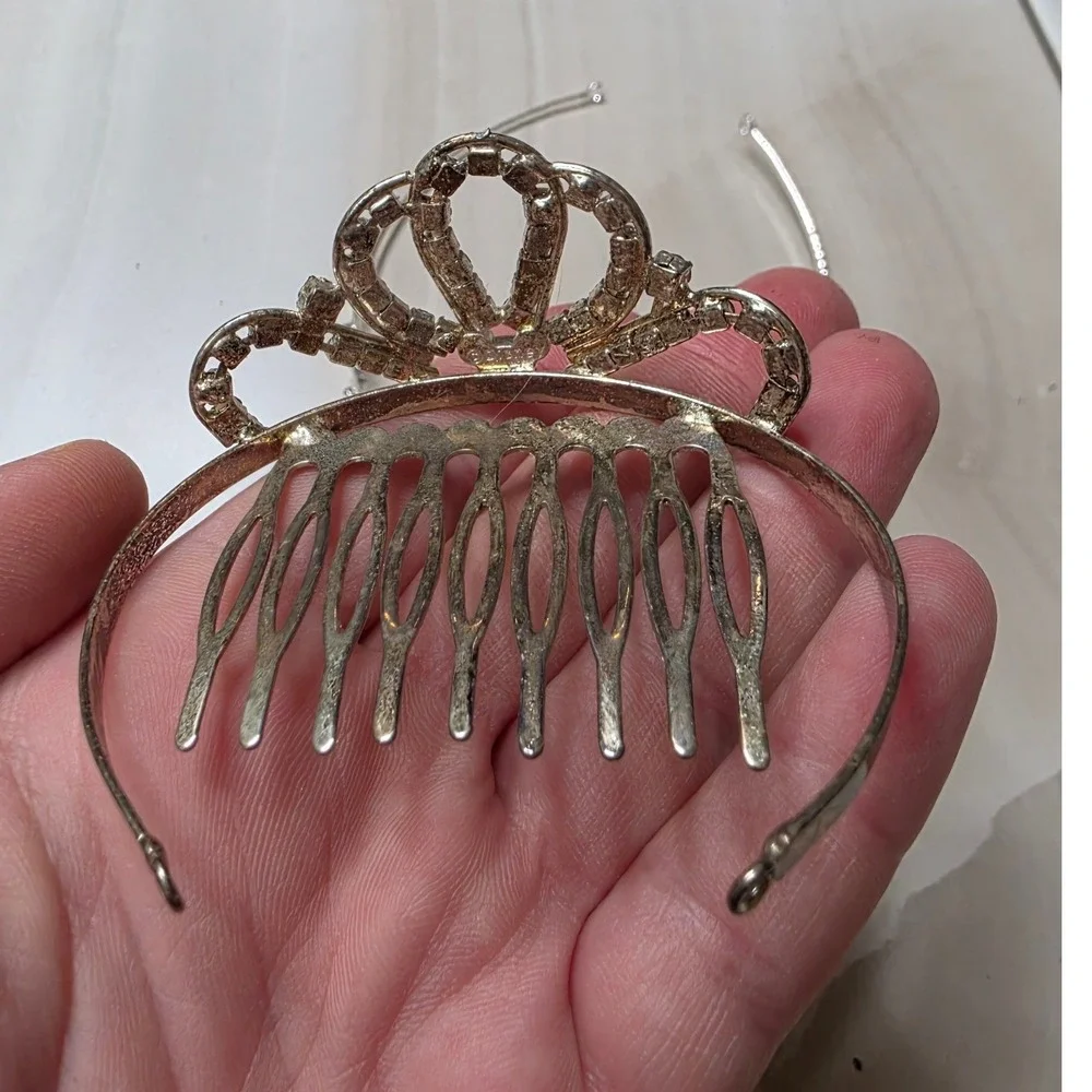Princess Tiaras Pink Rhinestone Hair Comb and Heart Pearl Headband set of 2 H3